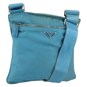 Authentic PRADA Shoulder Bag Nylon Light Blue Silver